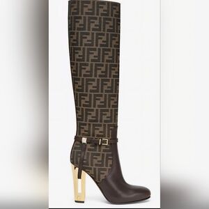 Fendi Brown and Gold Ankle Boots